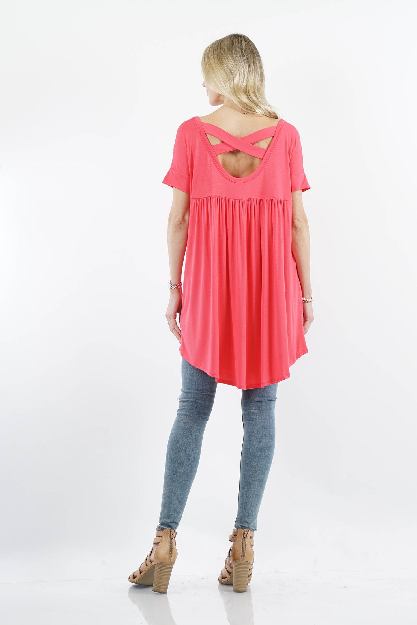 42POPS - ...SI-14193 V-Neck high low, with X-Back Detail Knit Tunic Top