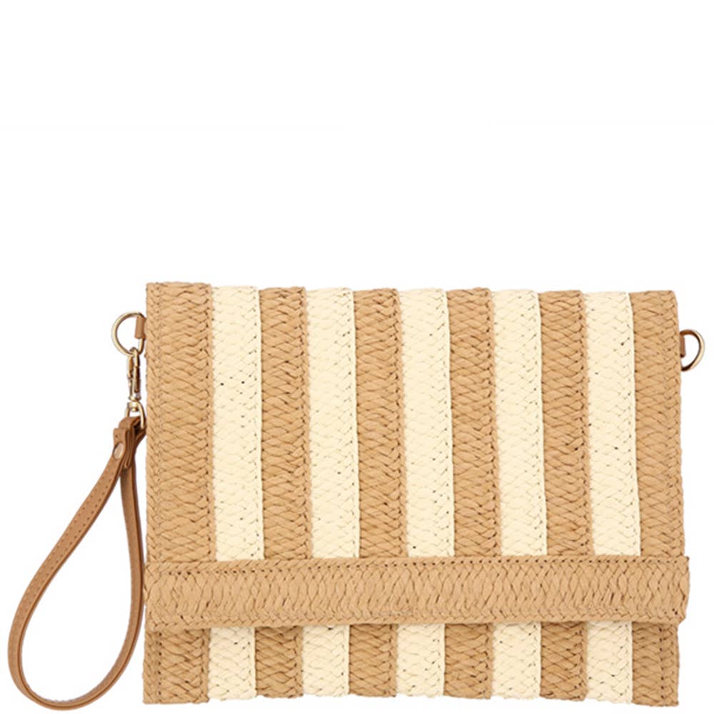 JOIA ACCESSORIES - STRIPE STRAW CLUTCH BAG, HBG 105512