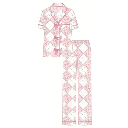 JOIA ACCESSORIES - SHORTSLEEVE NOTCH COLLAR W  SATIN BOWS PANT, RPPS7276 P1252