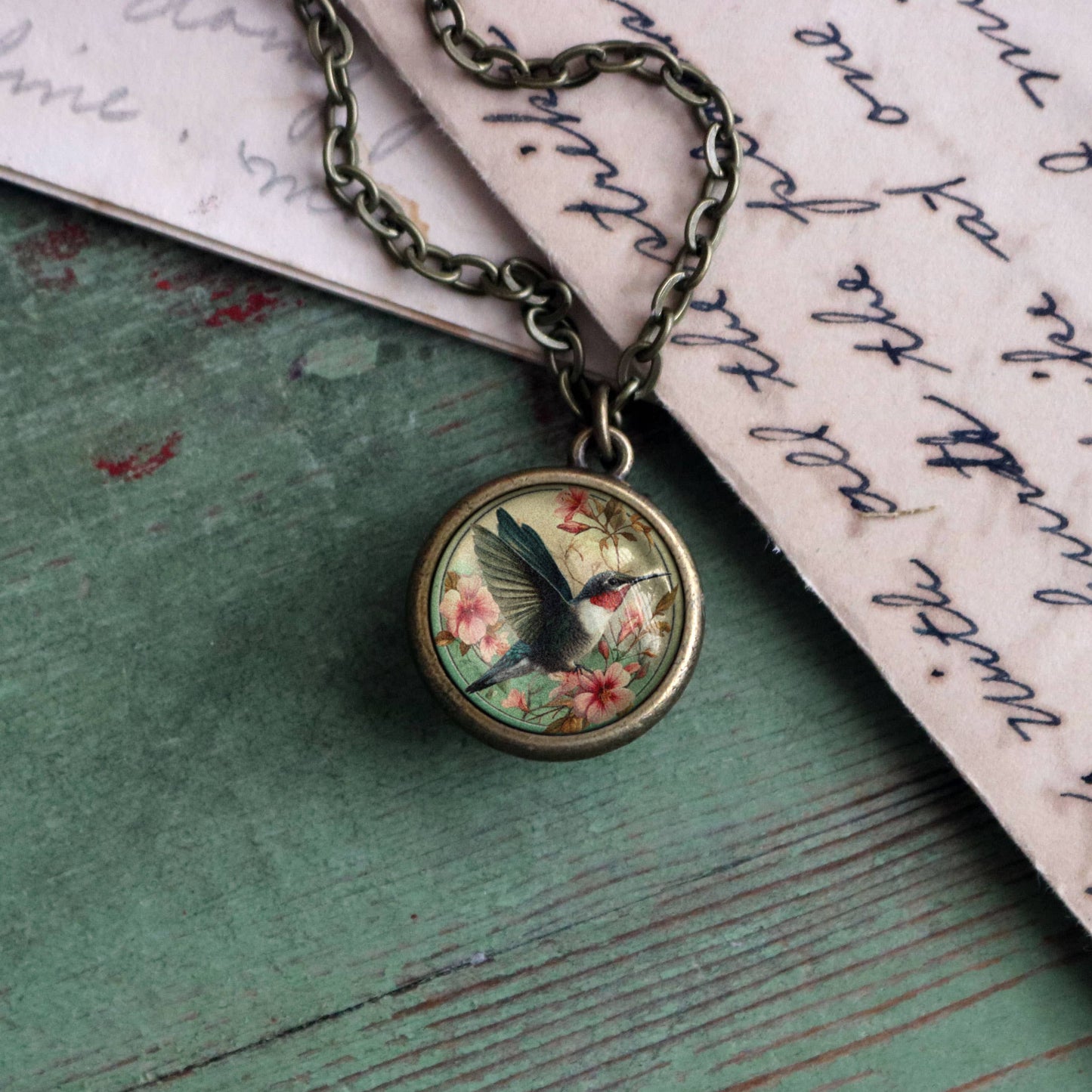 The Divine Iguana - Hummingbird Art Nouveau Simple Reversible Pendant Necklace