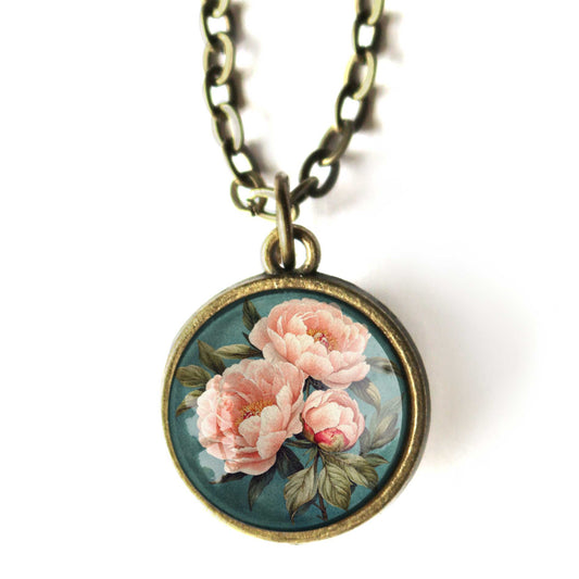 The Divine Iguana - Pink Peony Simple Reversible Spring Pendant Necklace