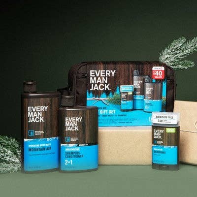 This is Beauty - Every Man Jack Mountain Air Holiday Body Dopp Bag Gift Set 3ct - New