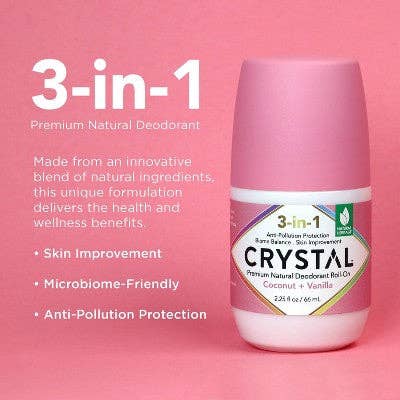 This is Beauty - Crystal 3-in-1 Natural Mineral Roll-On Deodorant Coconut + Vanilla 2.25 fl oz - New