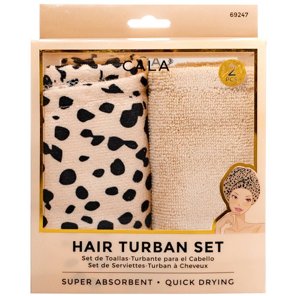 JOIA ACCESSORIES - CALA SHOWER TURBAN 2PC HAIR SET   CHEETAH BEIGE, 69247