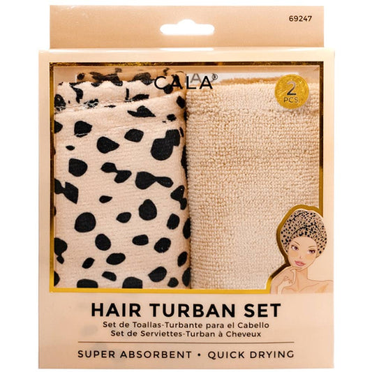 JOIA ACCESSORIES - CALA SHOWER TURBAN 2PC HAIR SET   CHEETAH BEIGE, 69247
