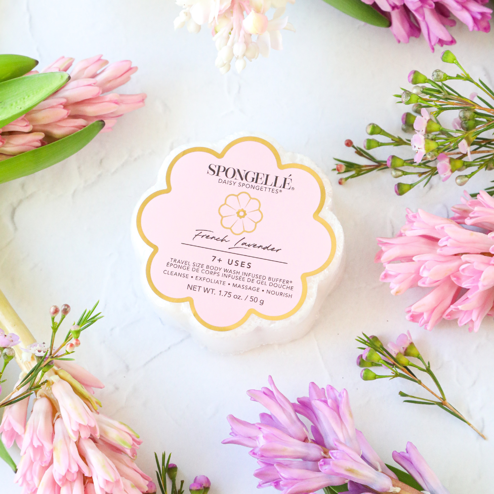 Spongellé | Easter Gifts | Mother's Day 2026 | Spring Gifts - French Lavender Daisy Spongette | Soap Sponge | Soap Buffer