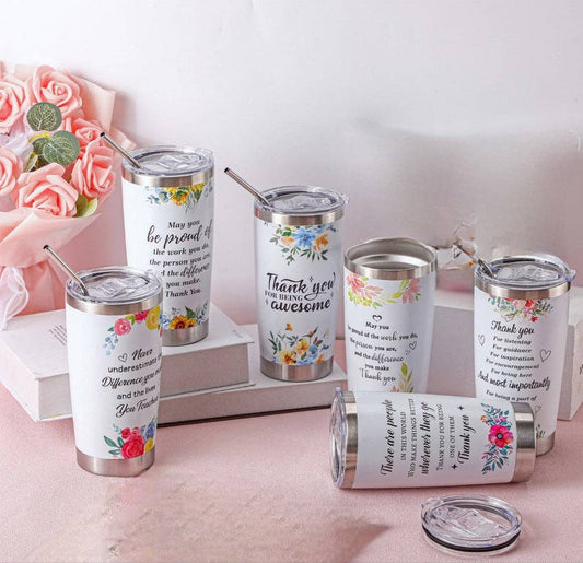 Crover - 20oz Floral Tumbler with Stainless Steel Lid & Straw