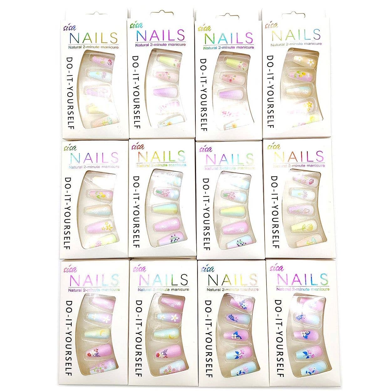 Diacly - Pastel Floral Press-On Nails - 12 Pack