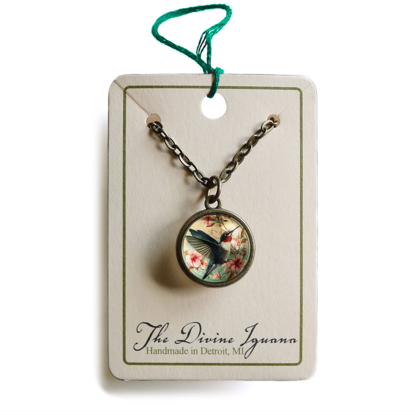 The Divine Iguana - Hummingbird Art Nouveau Simple Reversible Pendant Necklace