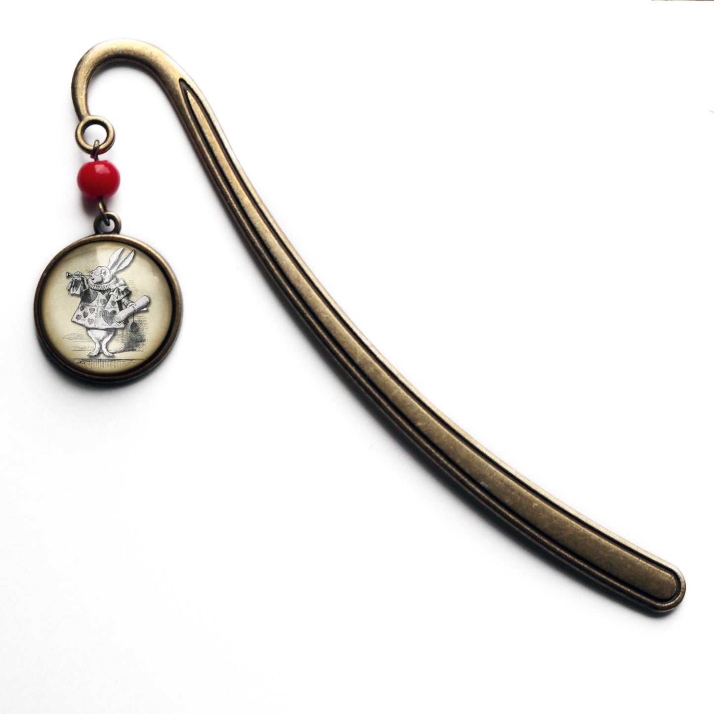 The Divine Iguana - Alice in Wonderland White Rabbit Bronze Bookmark w/ Glass