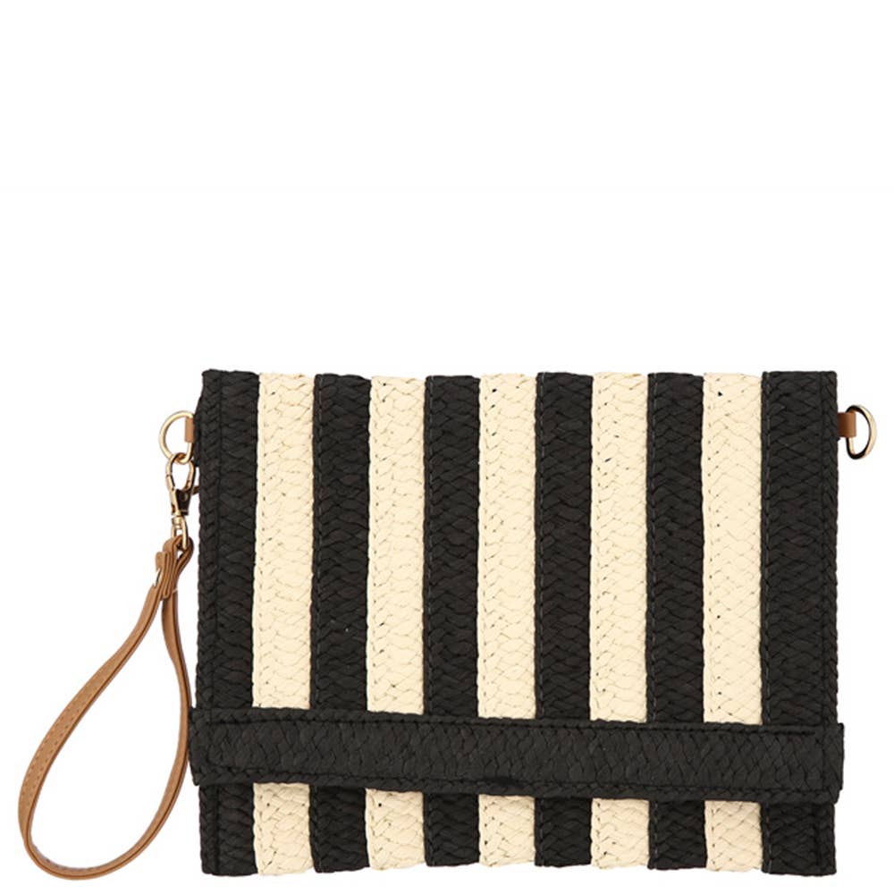 JOIA ACCESSORIES - STRIPE STRAW CLUTCH BAG, HBG 105512