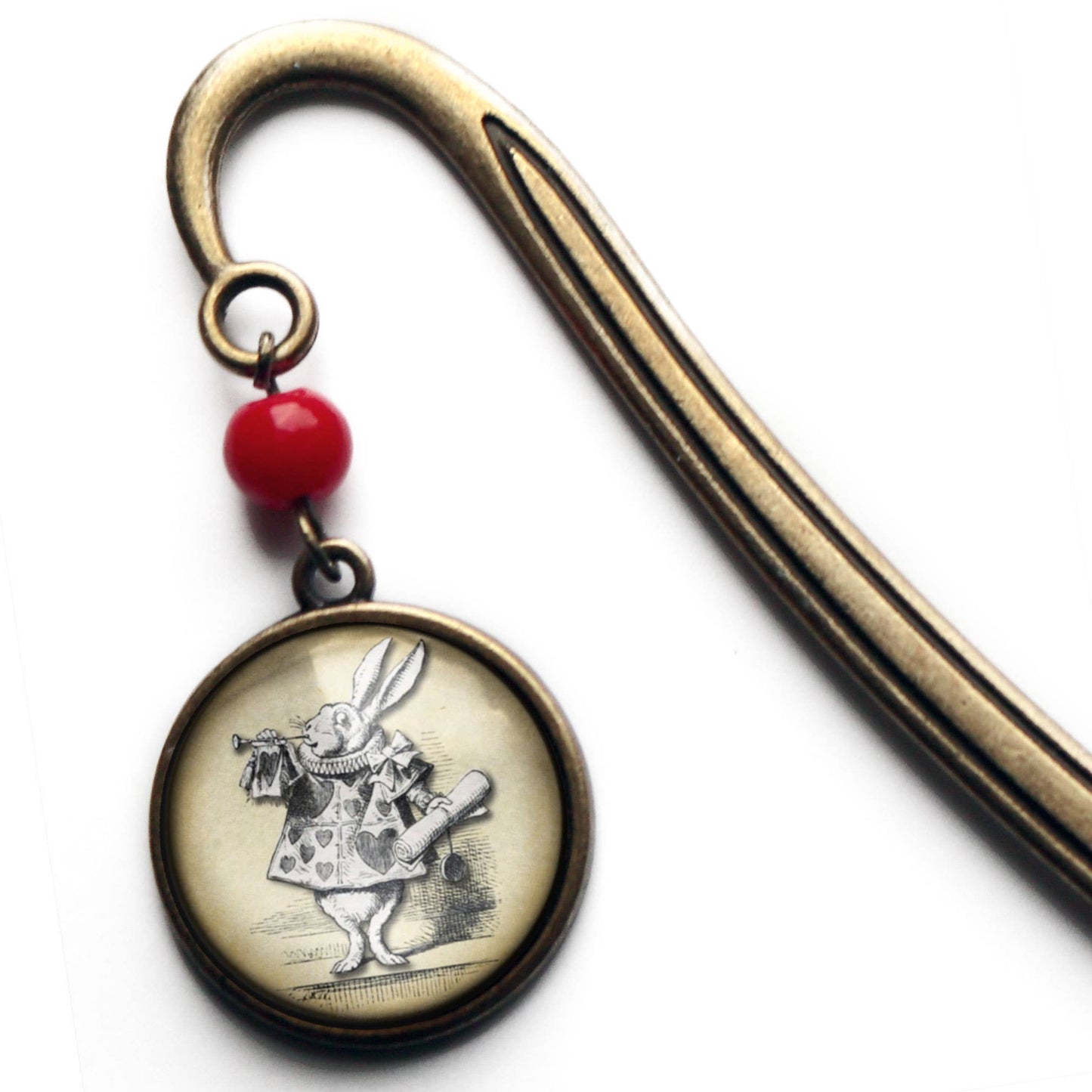 The Divine Iguana - Alice in Wonderland White Rabbit Bronze Bookmark w/ Glass
