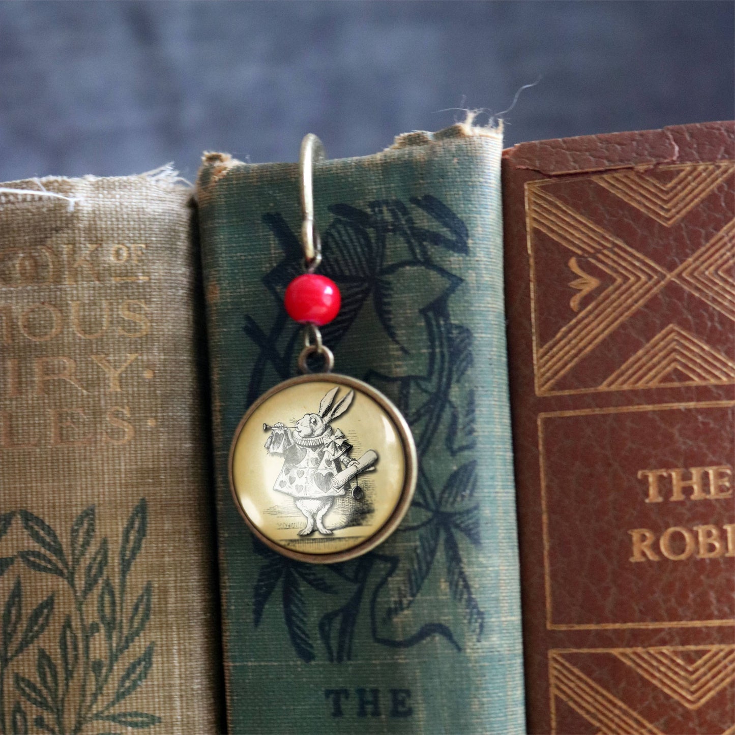 The Divine Iguana - Alice in Wonderland White Rabbit Bronze Bookmark w/ Glass