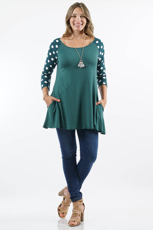 42POPS - 0222 PLUS SIZE Polka dots raglan sleeve pocket tunic SI-11392
