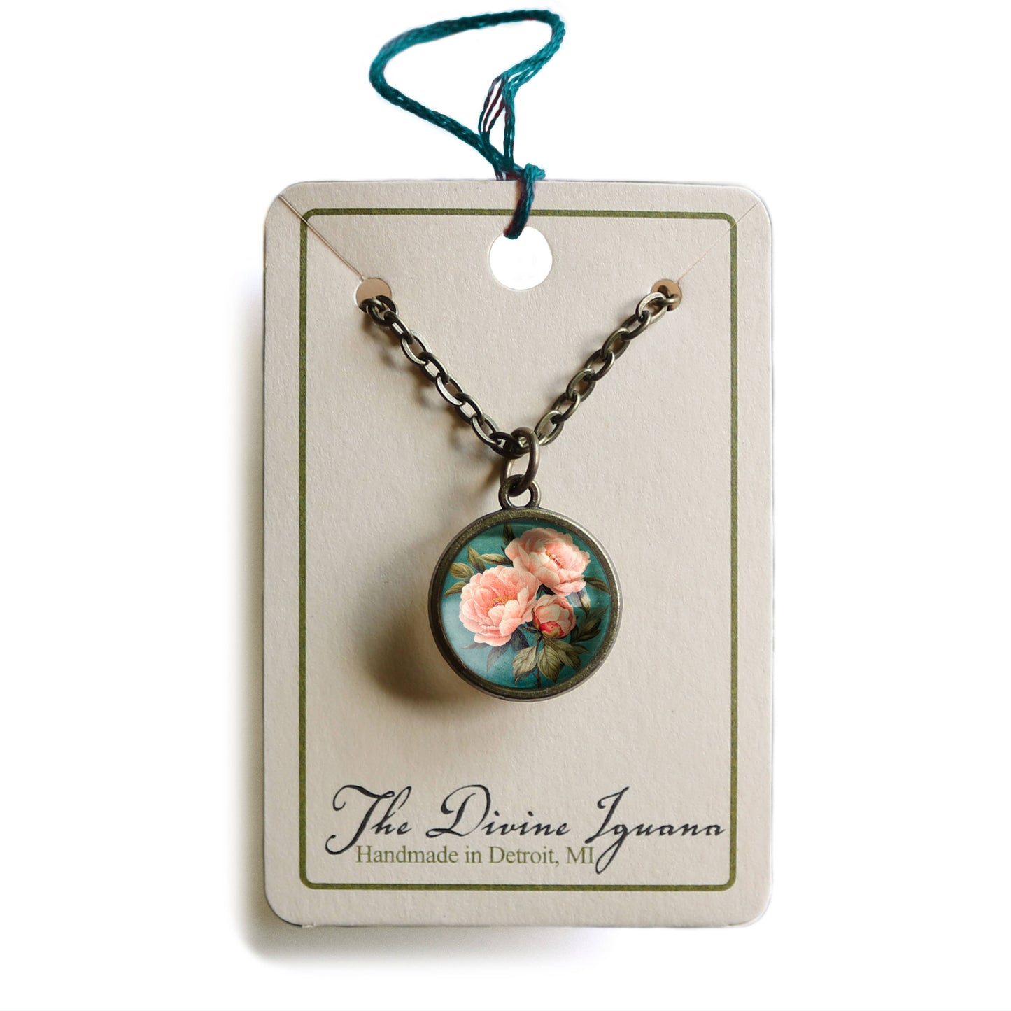 The Divine Iguana - Pink Peony Simple Reversible Spring Pendant Necklace