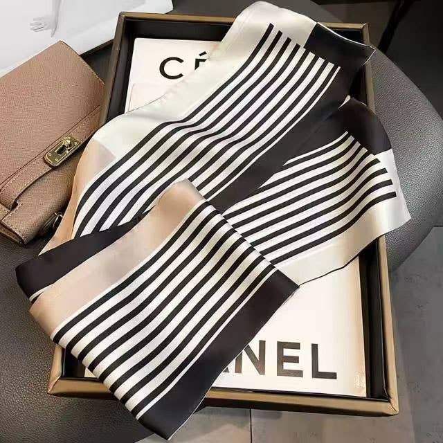 JOIA ACCESSORIES - STRIPE BORDER PANEL PATTERN SILKY BANDANA SQUARE NEC, SC 22