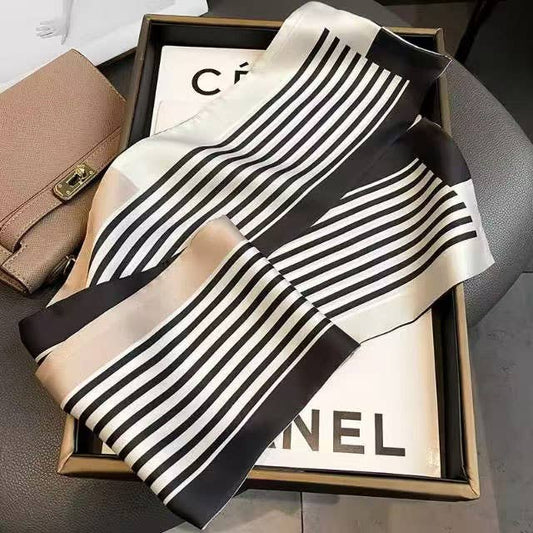 JOIA ACCESSORIES - STRIPE BORDER PANEL PATTERN SILKY BANDANA SQUARE NEC, SC 22
