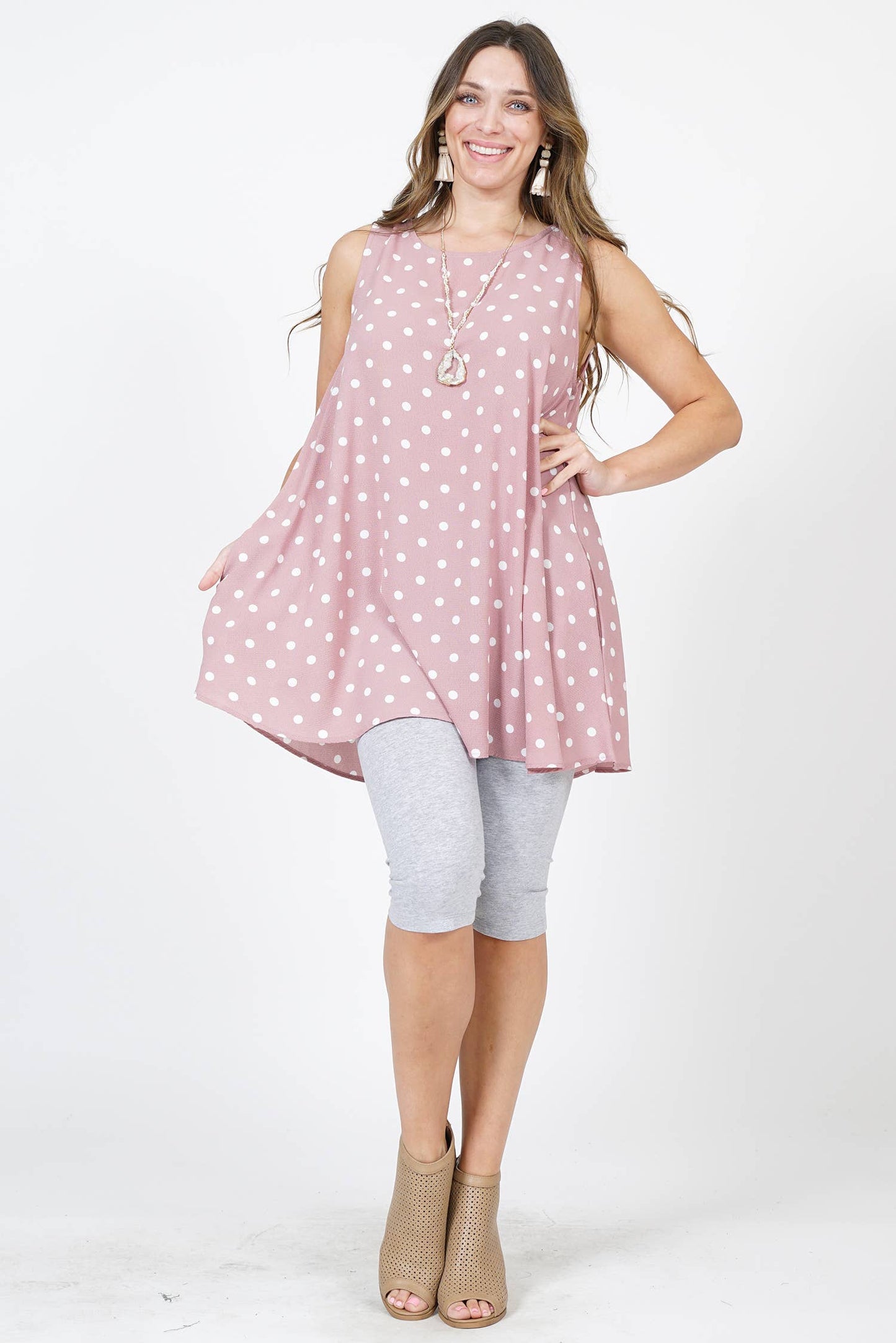 42POPS - 0222 PLUS SIZE Polka dot sleeveless pocket tunic SI-4698