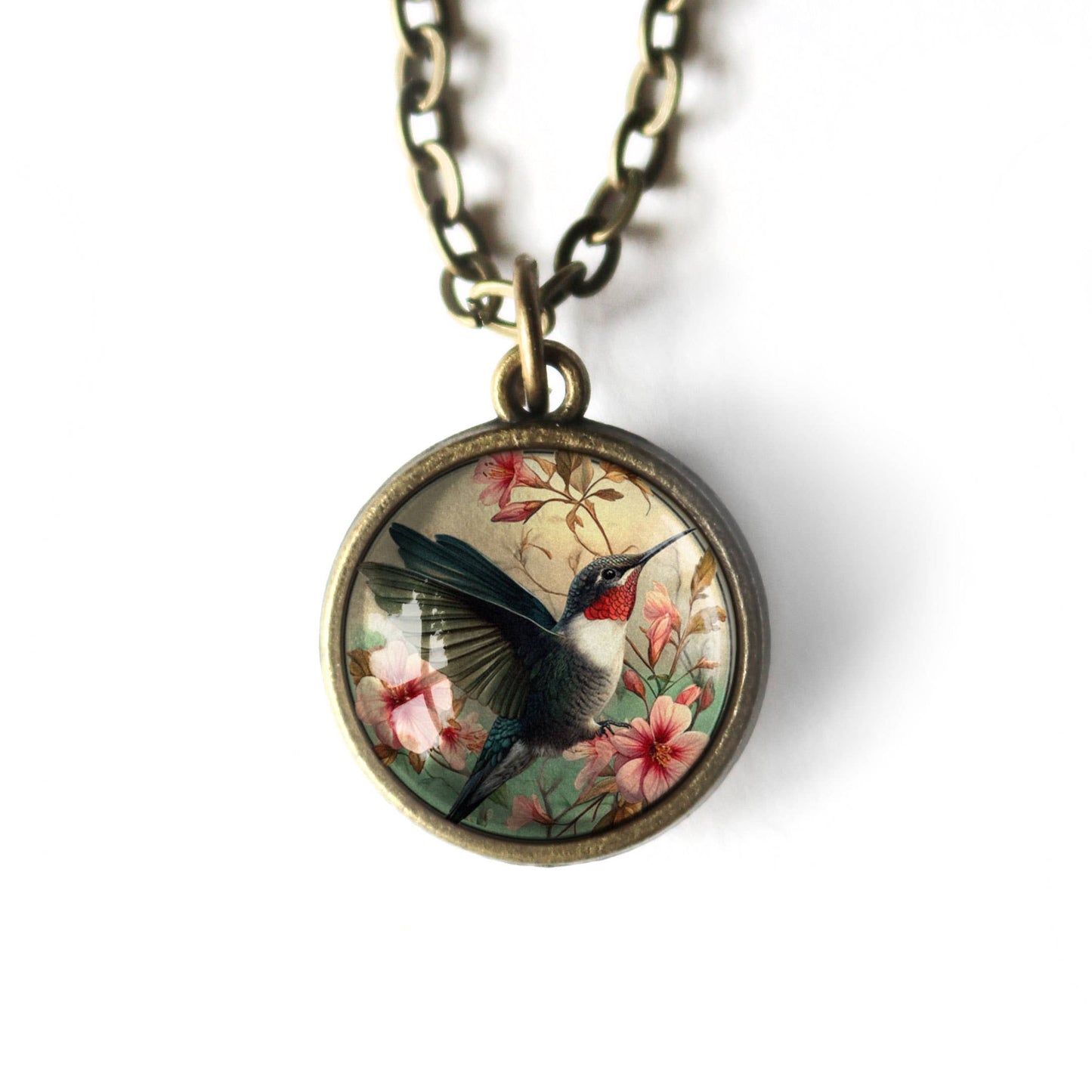 The Divine Iguana - Hummingbird Art Nouveau Simple Reversible Pendant Necklace