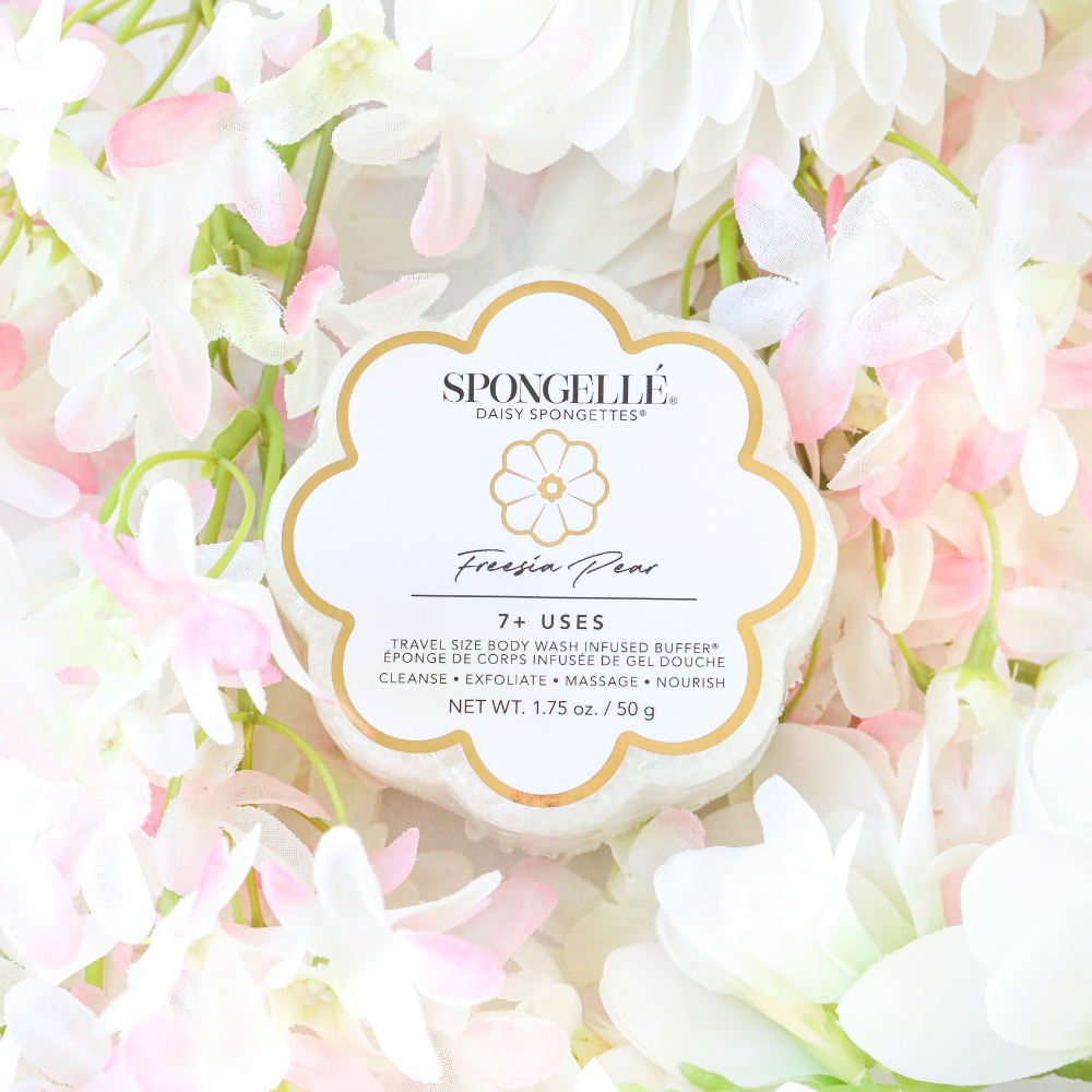 Spongellé | Valentines Day Gifts | Easter Gifts - Freesia Pear Daisy Spongette | Soap Sponge | Soap Buffer