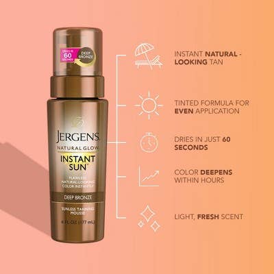 This is Beauty - Jergens Natural Glow Instant Moisturizing Self Tanner Tanning Foam Deep Bronze 6 fl oz - New