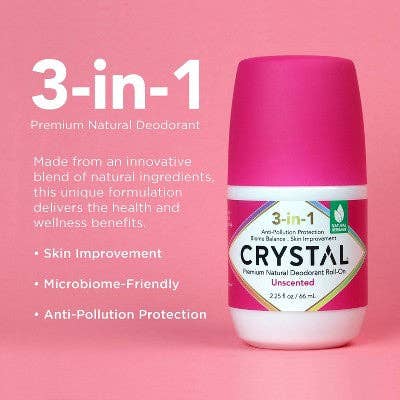 This is Beauty - Crystal 3-in-1 Natural Mineral Roll-On Deodorant Unscented 2.25 fl oz - New