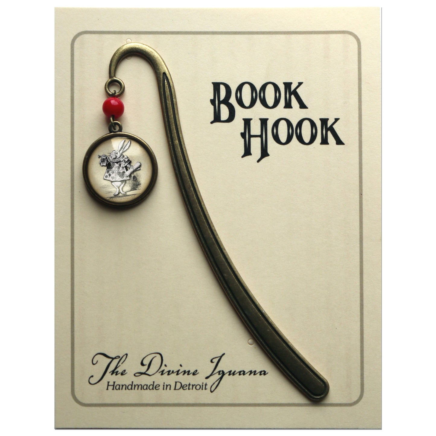 The Divine Iguana - Alice in Wonderland White Rabbit Bronze Bookmark w/ Glass