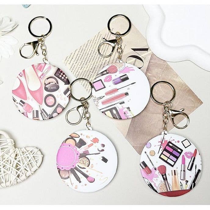 Diacly - 12pk Cosmetic Theme Key Holder Handheld Makeup Mirror