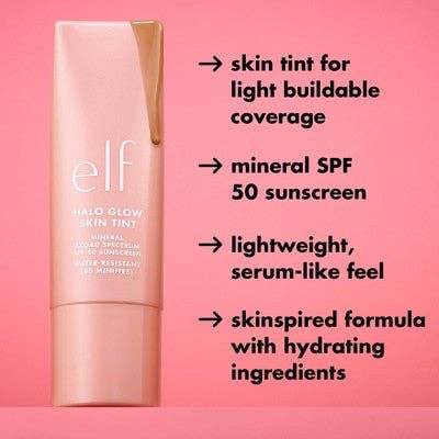 This is Beauty - E.l.f. Halo Glow Skin Tint Light Coverage Foundation Mineral SPF 50 9 Medium Cool 1 fl oz - Imperfect Box