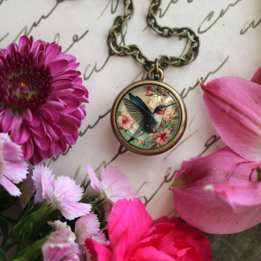 The Divine Iguana - Hummingbird Art Nouveau Simple Reversible Pendant Necklace