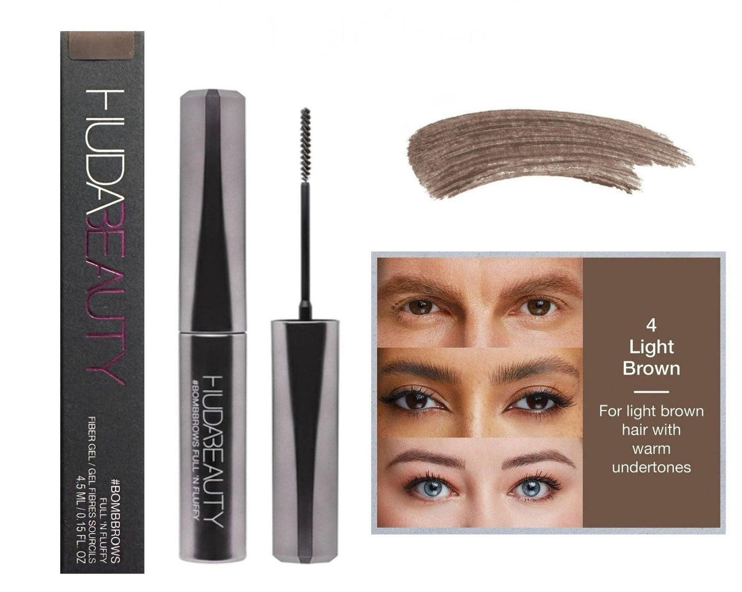 Super Stock Wholesale - HUDA BEAUTY #BombBrows Full 'N Fluffy Fiber Gel 4 LIGHT BROWN